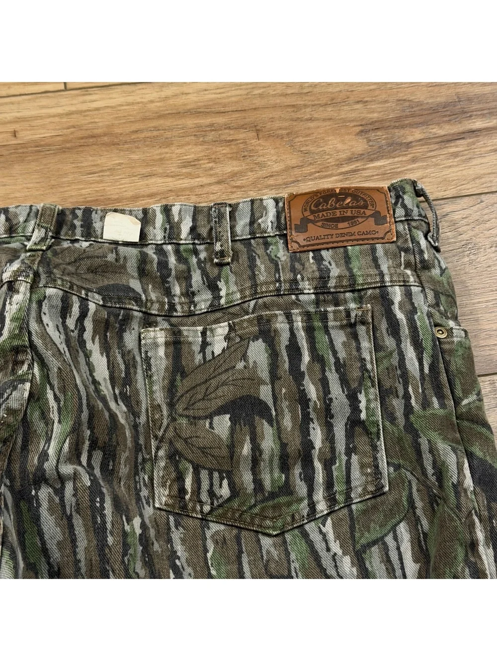 VTG Cabelas Realtree Camo Denim Pants Mens 42 Tree Bark Woodland Made In USA 90s